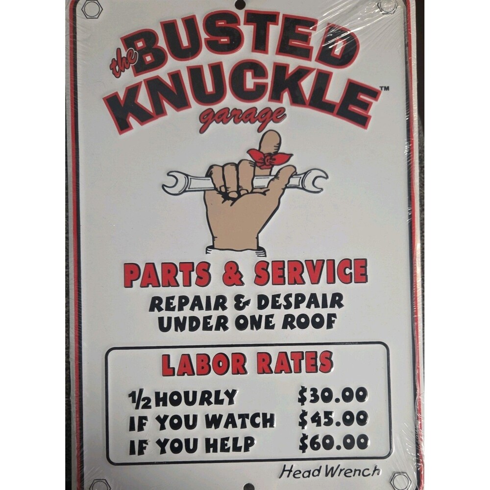 Busted Knuckle Garage Parts & Service Repair & Despair Metal Rectangle Sign